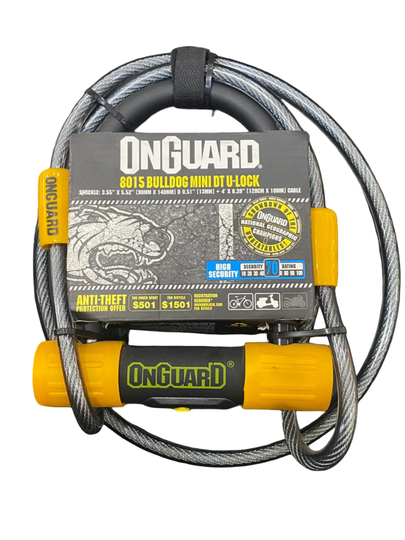 Candado Onguard Bulldog con piola de acero auxiliar– Nivel de Seguridad 70/100 | Protección Antirrobo para Bicicletas
