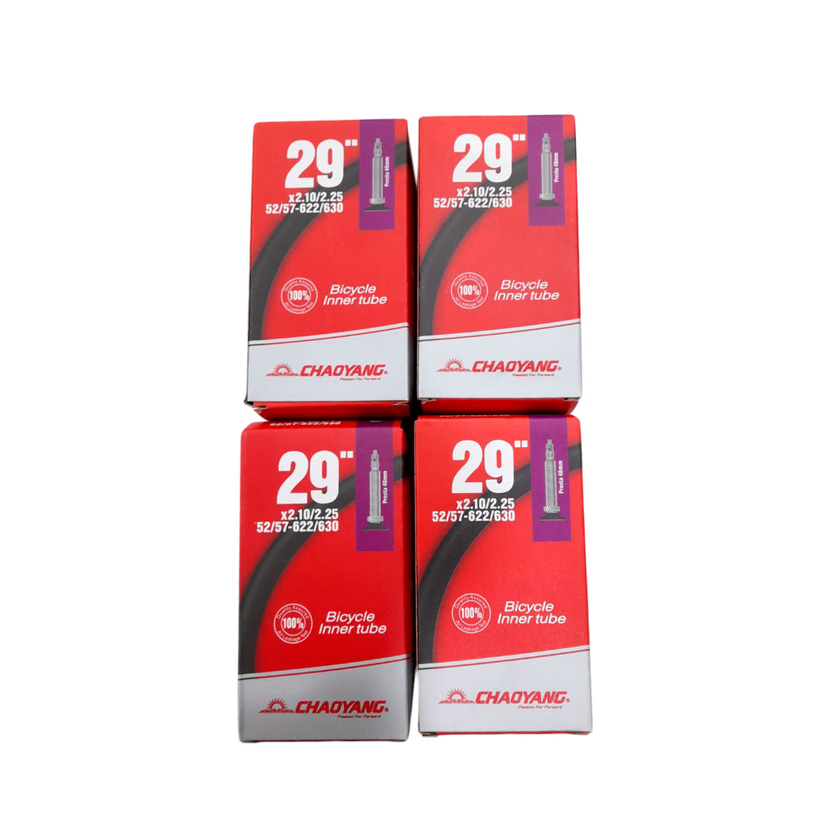 Pack x4 Cámaras Aro 29×2.1/2.25 con Válvula Francesa 48mm – Chaoyang