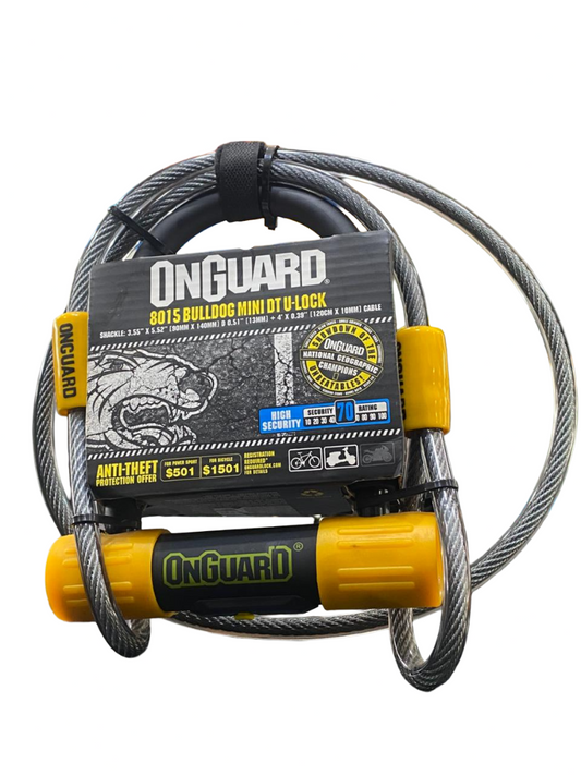 Candado Onguard Bulldog con piola de acero auxiliar– Nivel de Seguridad 70/100 | Protección Antirrobo para Bicicletas