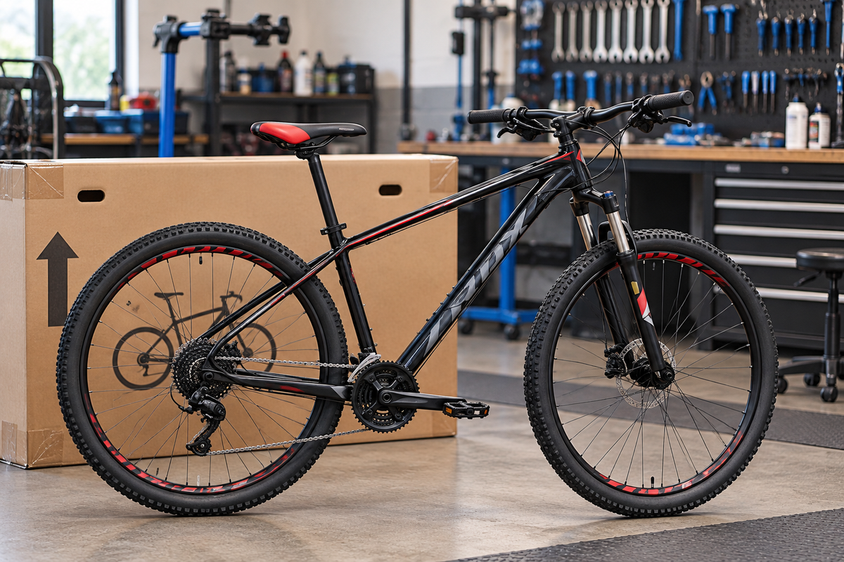 Bicicleta mountain bike nueva en revisión de primer uso en taller Chaskicleta, Santiago Centro.