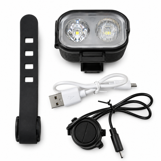 Foco Delantero Recargable para Bicicleta con Bocina | Luz LED 300 Lúmenes